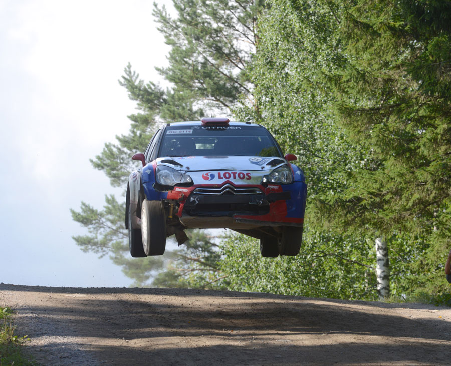 Robert Kubica flies high in his WRC2 car