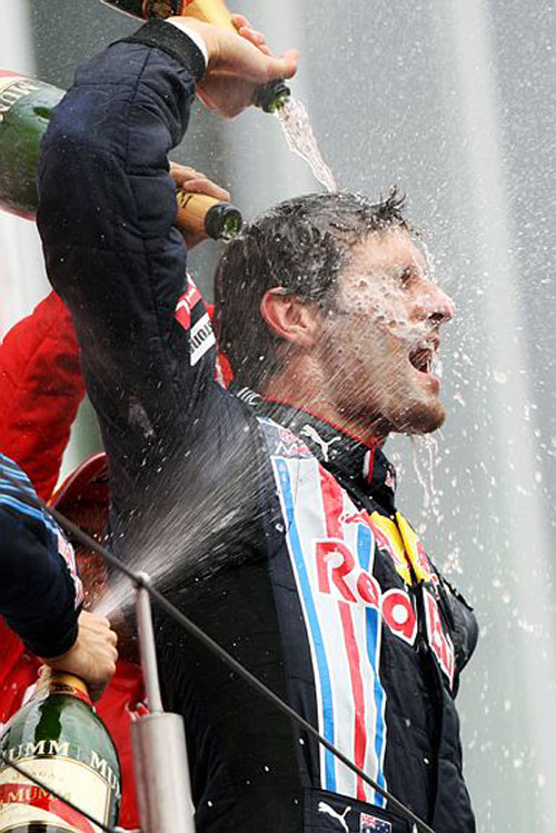 Webber celebrates his maiden F1 victory in Germany