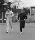 Alan Jones jogs with Frank Williams in 1978 