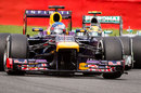Sebastian Vettel leads Lewis Hamilton early in the race