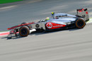 Sergio Perez at speed in the McLaren
