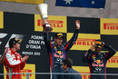 Sebastian Vettel celebrates on the Monza podium