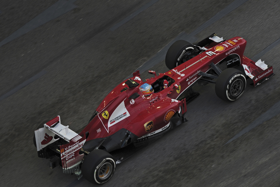Fernando Alonso corners his Ferrari