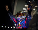 Sebastian Vettel celebrates victory after the race