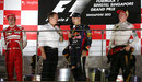 Sebastian Vettel talks to Martin Brundle on the podium