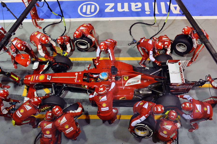 Fernando Alonso pits early in the race