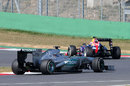 Mark Webber leads Nico Rosberg on track