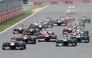 Sebastian Vettel leads the grid away at the start of the race