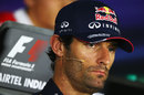 A stern-looking Mark Webber during the driver press conference