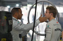 Lewis Hamilton and Nico Rosberg in animated discussion