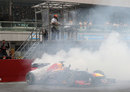 Sebastian Vettel celebrates his victory and fourth world championship
