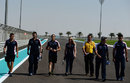 Pastor Maldonado walks the track with his Williams team ahead of the race weekend