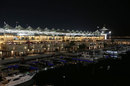 The pit lane and paddock at night