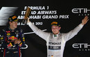 Nico Rosberg celebrates his third place on the podium
