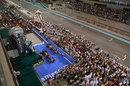 An aerial view of the podium celebrations