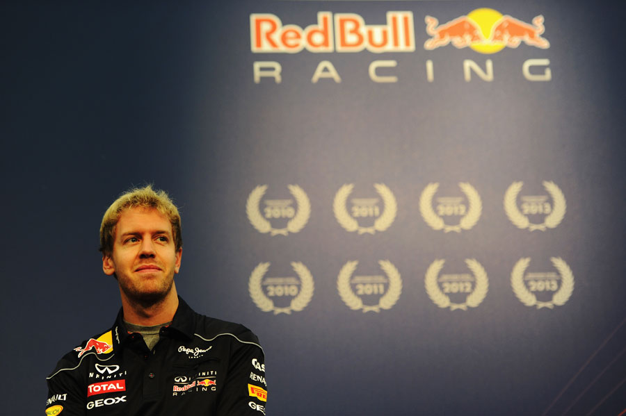Sebastian Vettel in reflective mood during a press event for Red Bull