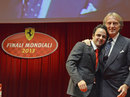 Felipe Massa is hugged by Ferrari president Luca di Montezemolo during his leaving party