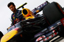 Mark Webber in a pensive mood during a Red Bull photoshoot on Sunday morning