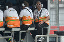 Vijay Mallya watches on from the Force India pit wall