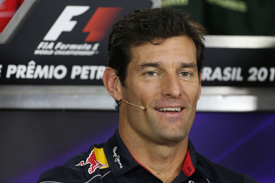 Mark Webber smiles in the driver press conference