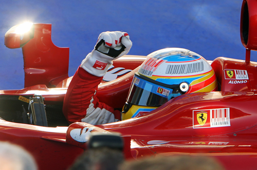 Fernando Alonso celebrates his win