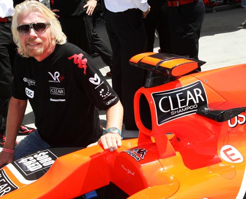 Richard Branson with the Virgin Racing VR-01 on the Bahrain grid