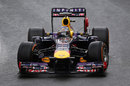 Sebastian Vettel on a wet track using slick tyres