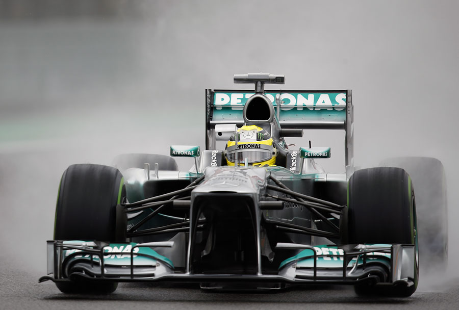 Nico Rosberg on track using intermediate tyres
