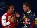 Fernando Alonso and Sebastian Vettel chat after qualifying