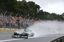 Lewis Hamilton speeds past the grandstands in the final sector