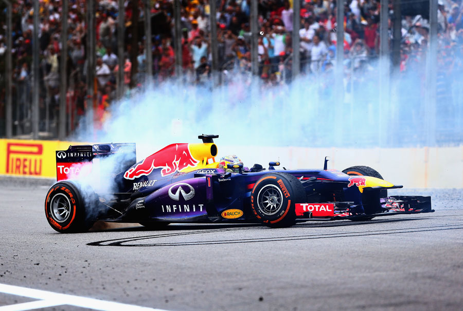 Sebastian Vettel celebrates a ninth consecutive victory