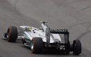 Lewis Hamilton with a puncture after colliding with Valtteri Bottas