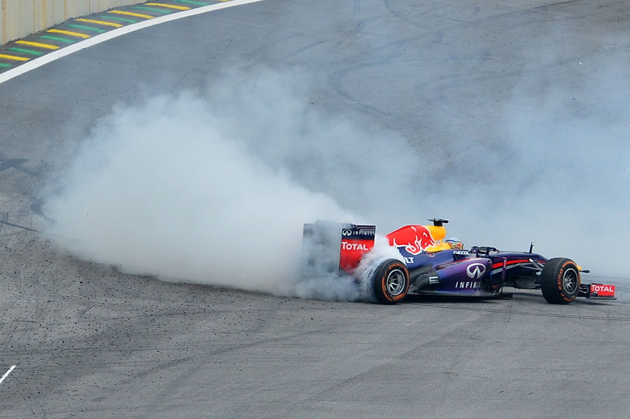 Sebastian Vettel celebrates in Brazil