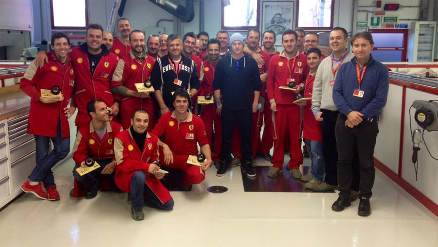 Kimi Raikkonen visits the Ferrari team in Maranello