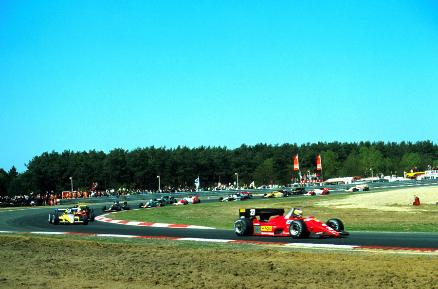 Michele Alboreto leads the field early in the race