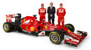 Fernando Alonso, Stefano Domenicali and Kimi Raikkonen stand with the new Ferrari F14 T