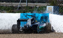 The moment of impact as a front wing failure pitches Lewis Hamilton into the Turn One barrier