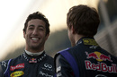 Daniel Ricciardo shares a joke with new team-mate Sebastian Vettel