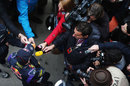 Reigning world champion Sebastian Vettel faces the media