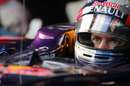Sebastian Vettel in the cockpit of the Red Bull