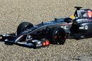 Esteban Gutierrez comes to rest in the gravel after coming off the track