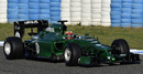 After a frustrating morning Caterham's Robin Frijns gets some laps in on Wednesday afternoon 