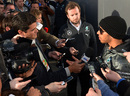 Lewis Hamilton faces the media after the third day of testing