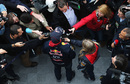 Daniel Ricciardo fronts up to the media after the end of his second day behind the wheel of the RB10