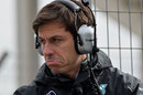 Mercedes executive director Toto Wolff on the pit wall