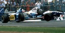 Damon Hill and Michael Schumacher clash, forcing both drivers to retire from the 1995 British Grand Prix