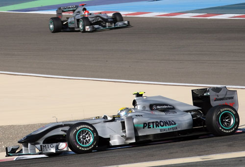 Nico Rosberg leads Mercedes team-mate Michael Schumacher