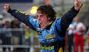Fernando Alonso celebrates becoming the youngest ever world champion