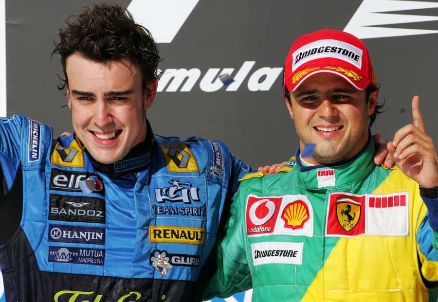 Fernando Alonso and Felipe Massa on the podium in Brazil