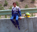 Ayrton Senna waits to be picked up after his Williams collided with Mika
Hakkinen's McLaren